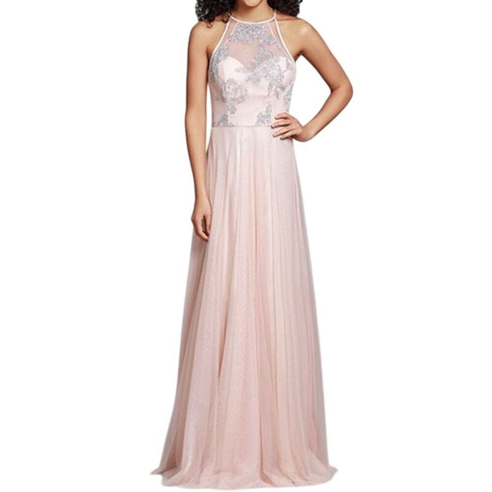 HAYLEY PAIGE OCCASIONS Formal Bridesmaid Dress Gown 5851 Blush Glitter Sz 12 NWT
